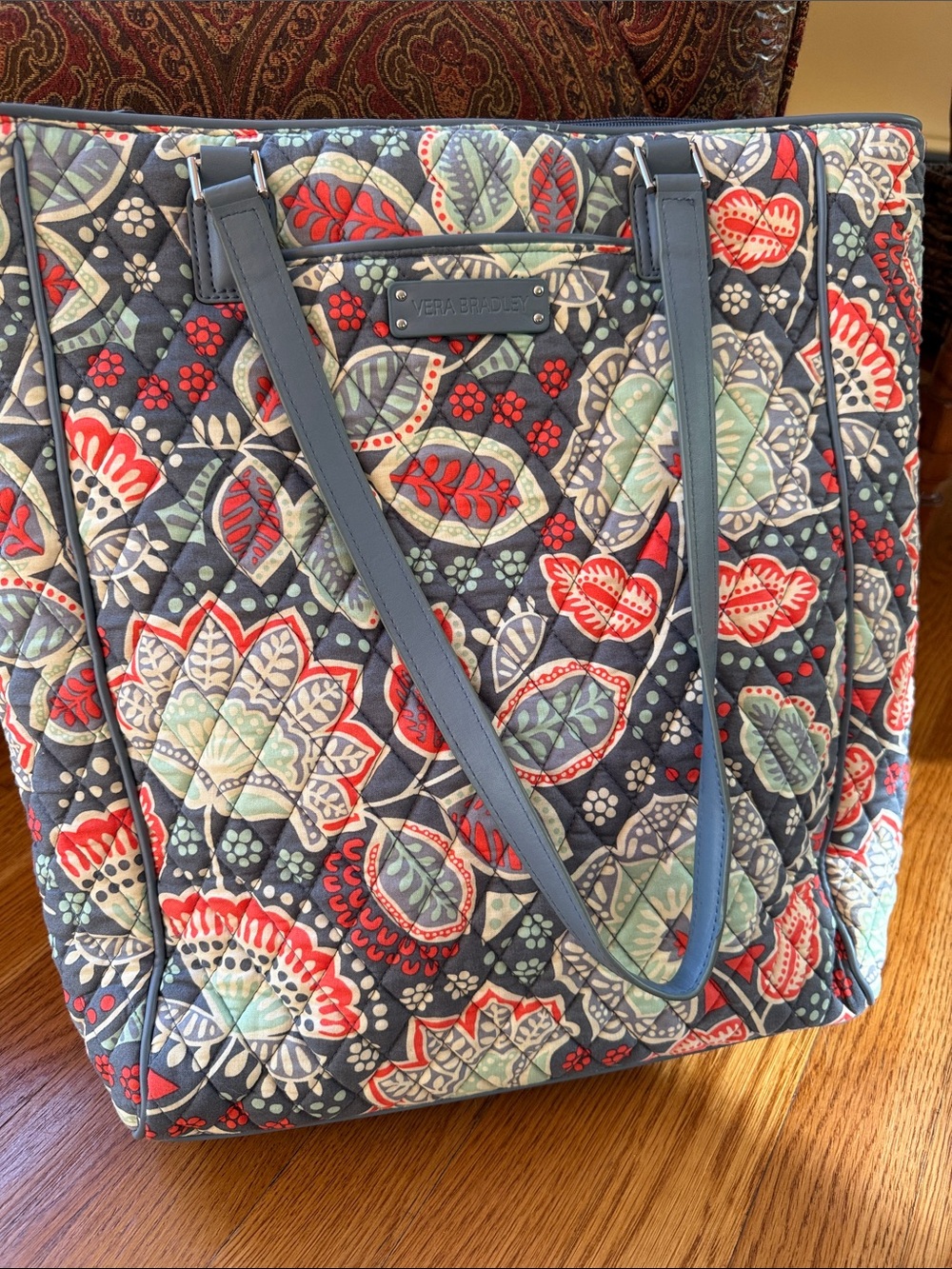 Vera Bradley Quilted Floral Tote - gray, red green, never us d, like new